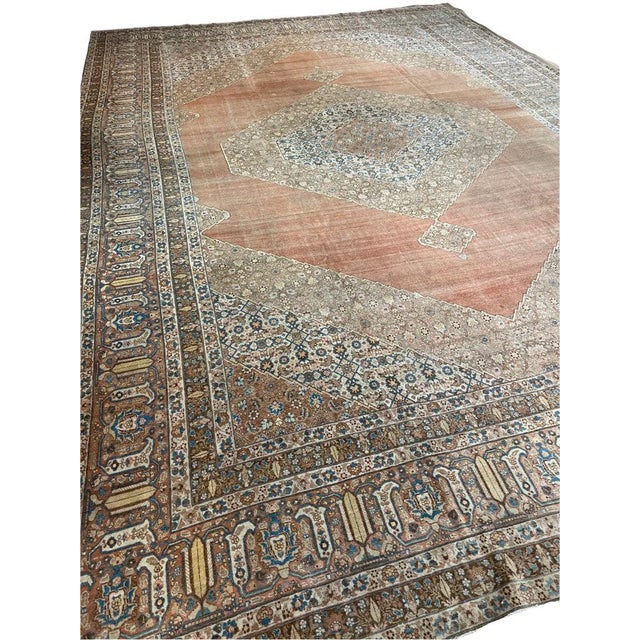 Palatial Antique Persian Hajijalili Tabriz Soft Aged Hues of Rust Rug 12 x 17 For Sale - Image 13 of 15