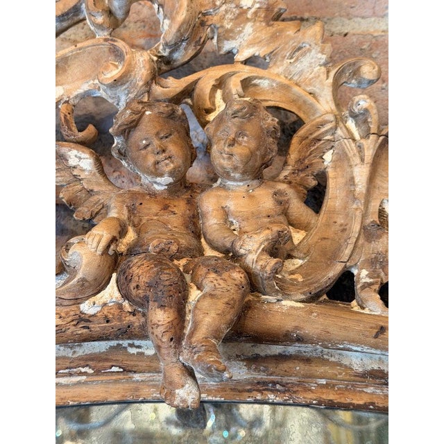 19th Century Italian Baroque Giltwood Mirror With Cherub Crest For Sale - Image 9 of 11