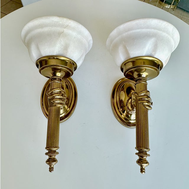 Traditional French Devoluy Hand Torch Brass Wall Sconces For Sale - Image 3 of 18