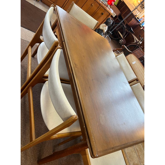 1950s Danish Teak Draw Leaf Dining Table With 6 Chairs Mid Century Modern For Sale - Image 6 of 11