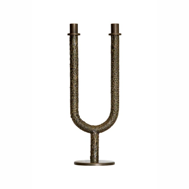 Italian Two-Arm Vega Candleholder in Cast Solid Brass For Sale - Image 6 of 6