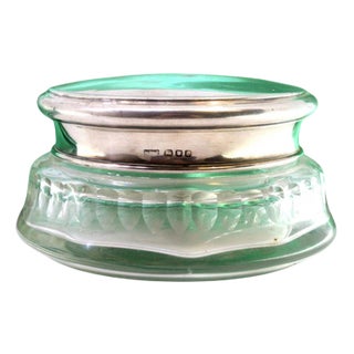 Cut Glass Box with Removable Silver Lid and Monogram Card For Sale