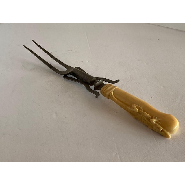 19th Century 19th Century Hand-Carved Bone Alligator Handled Culinary Carving Set - Set of 3 For Sale - Image 5 of 12