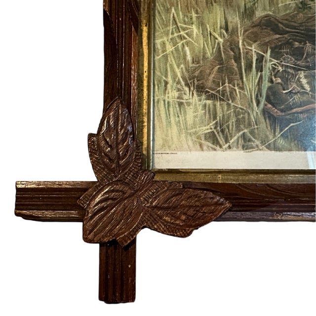 Antique Victorian Lithograph Print of Children in Walnut Adirondack Frame This is a gorgeous old antique lithograph print...