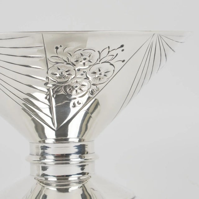 Art Deco Silver Plate and Etched Glass Centerpiece Bowl For Sale - Image 9 of 11