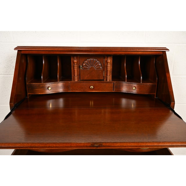 Wood Chippendale Solid Mahogany Drop Front Secretary Desk by Jasper Cabinet Co. For Sale - Image 7 of 18