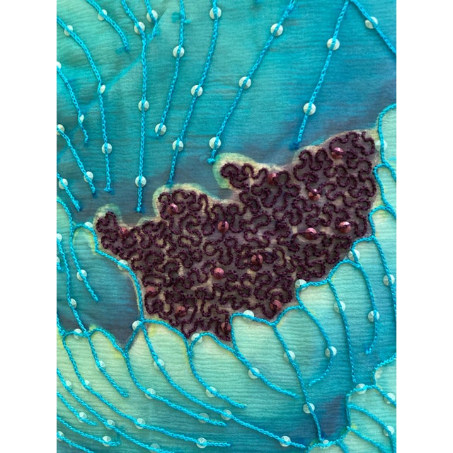 Glam Poppy Floral Print Beaded Silk Georgette Pillow Cover For Sale In New York - Image 6 of 9