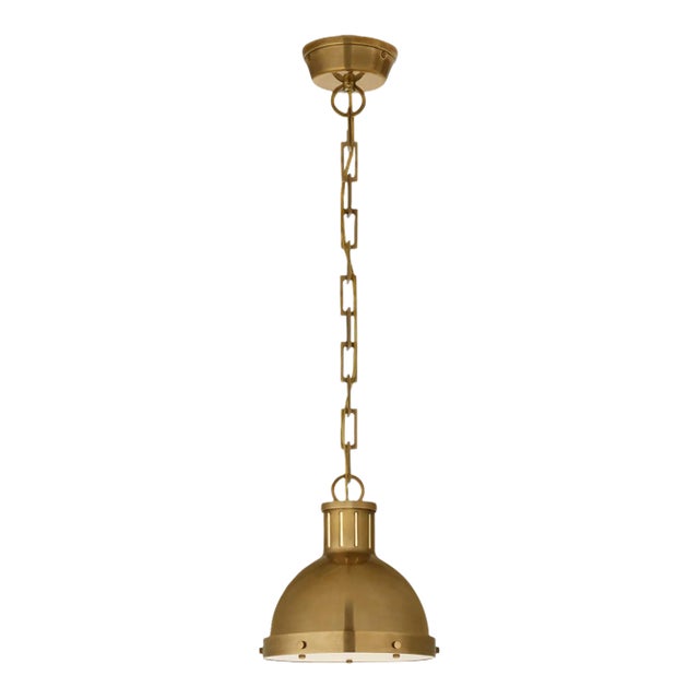 Thomas O'Brien for Visual Comfort Signature Hicks Small Pendant in Hand-Rubbed Antique Brass with Acrylic Diffuser For Sale