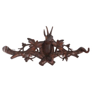 Antique Hand Carved Black Forest Deers Head Hat and Coat Rack For Sale