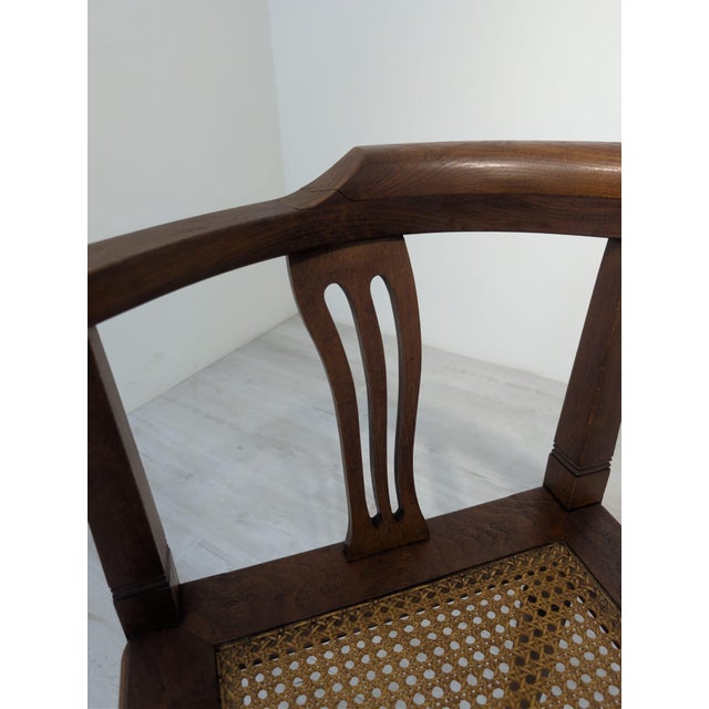 Wood Art Nouveau Corner Oak Armchair with Raffia, 1920s For Sale - Image 7 of 15