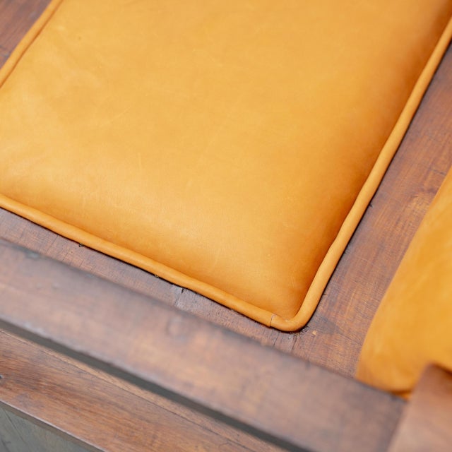 Wooden and Brown Leather Chest Bench, 1950s For Sale - Image 9 of 11