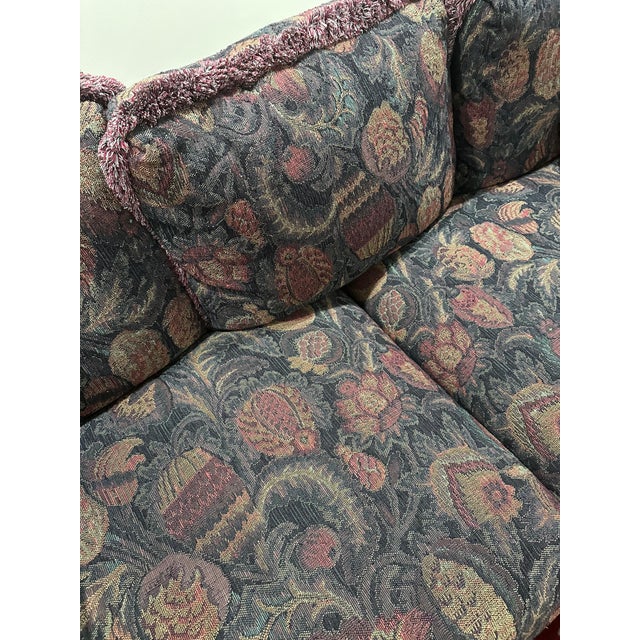 Teal Vintage Custom-Made Tapestry Couch For Sale - Image 8 of 15