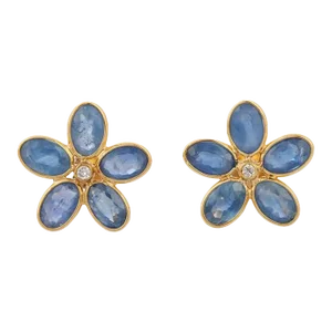 Art Deco Floral Blue Sapphire Stud Earrings - 2 Pieces