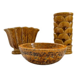 Mid-Century Chamotte Ceramic Vases by Gunnar Nylund for Rörstrand, Sweden, 1950s, Set of 3 For Sale