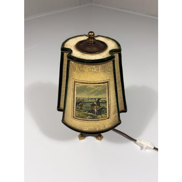Mid-Century Modern Vintage Hunting Scene Table Lamp in Brass, 1950s For Sale - Image 3 of 18