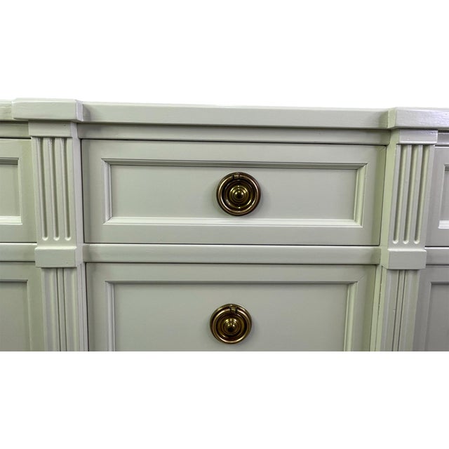 Vintage American of Martinsville Off-White Lacquered Triple Dresser With Original Brass Hardware For Sale - Image 12 of 17