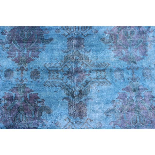 Blue Vintage Turkish Oushak Over-Dyed in Blue, Pink Colors For Sale - Image 8 of 13