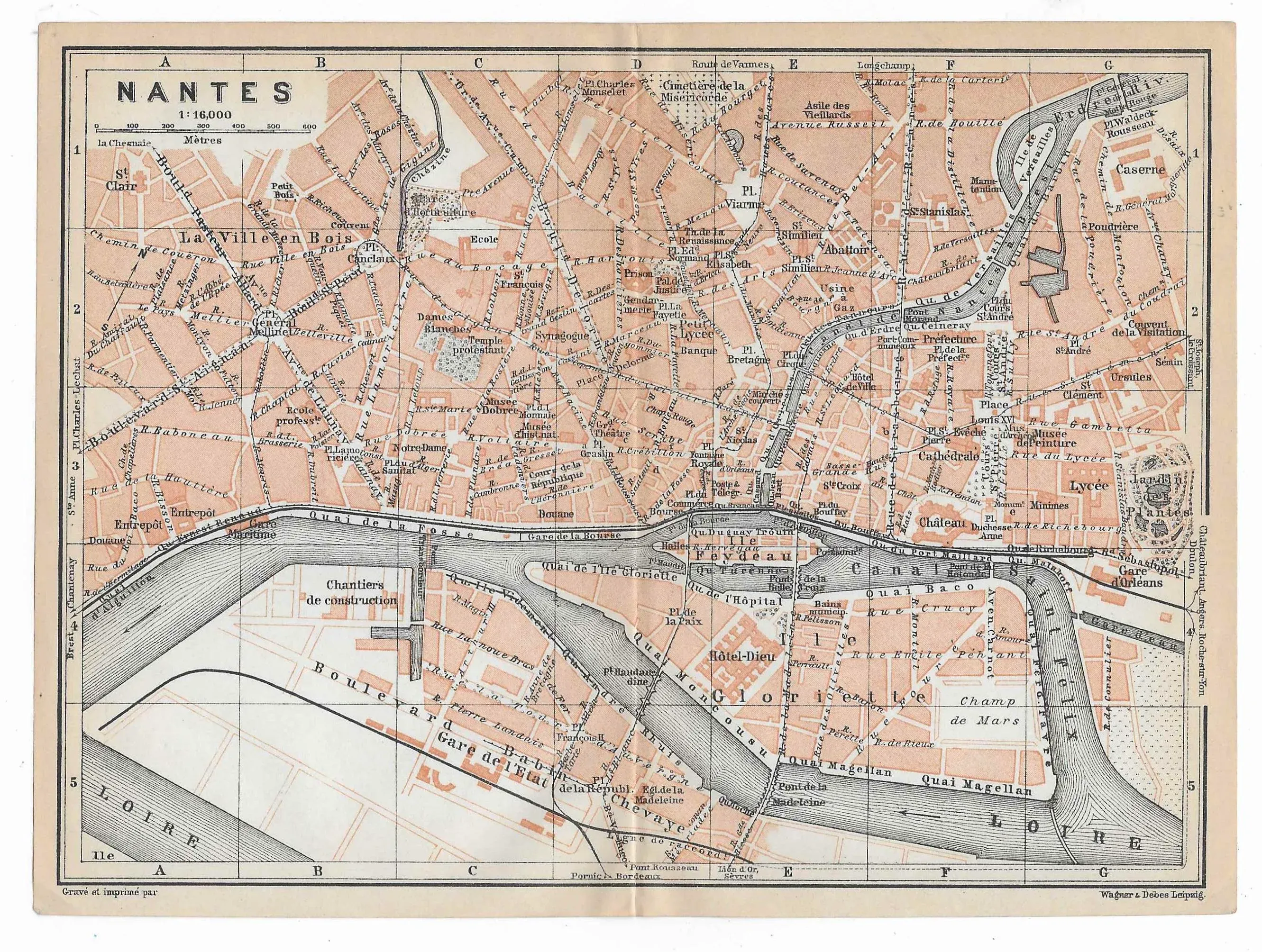 Antique Map of Nantes France | Chairish