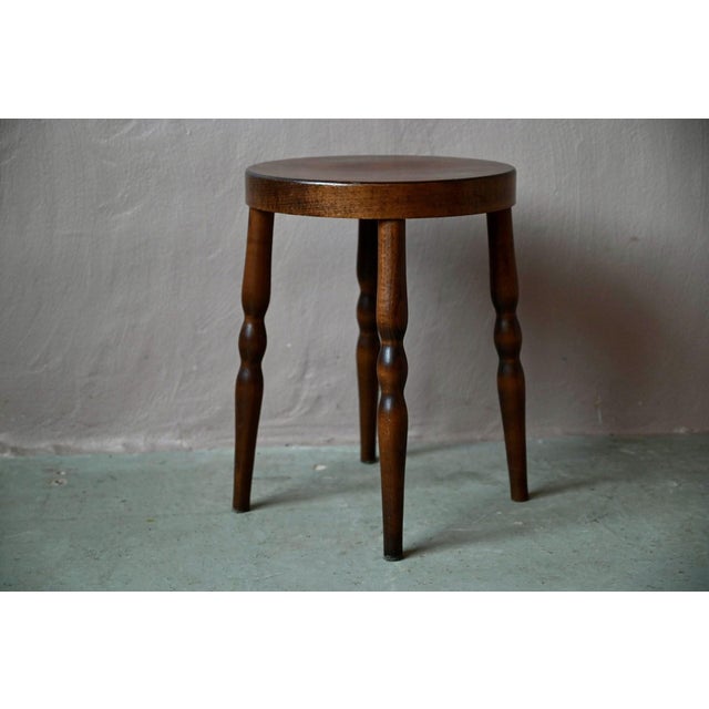 Wood Vintage Bohemian Stool with Turned Legs by Joamin Baumann for Baumann, 1980s For Sale - Image 7 of 10
