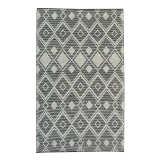 9x12 Modern Kilim Black Diamond Geometric Handmade Wool Carpet Rug For Sale