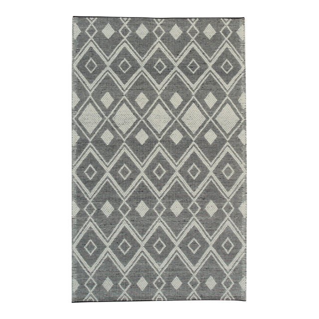 9x12 Modern Kilim Black Diamond Geometric Handmade Wool Carpet Rug For Sale
