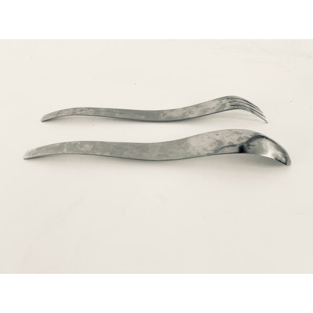 1970s Mid Century Modern Kam Yamazaki "Quest" Stainless Salad Serving Set of 2 For Sale - Image 4 of 6