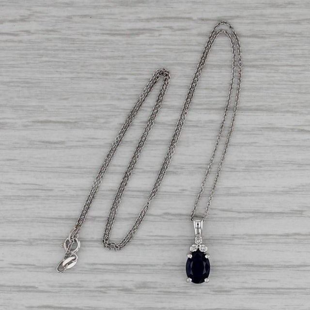 2010s 1.70ctw Blue Sapphire Diamond Pendant Necklace 14k White Gold 18" Cable Chain For Sale - Image 5 of 6