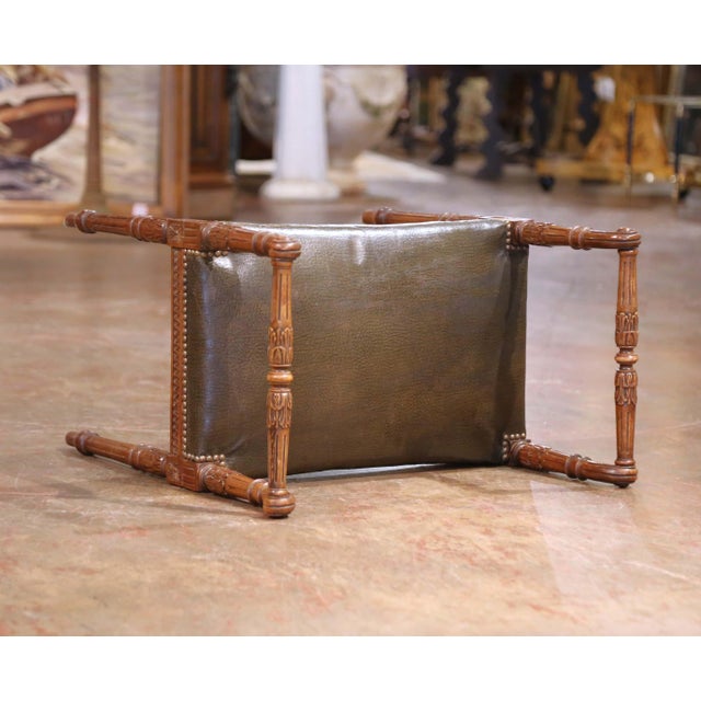 19th C. French Louis XVI Carved Walnut Piano Bench With Leather Seat For Sale - Image 11 of 12