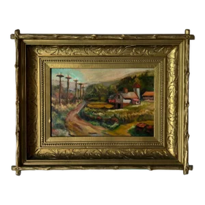 Vintage Countryside Landscape Oil Painting, Framed