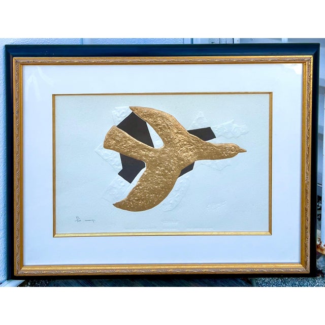 Ornamental & Decorative Materials After Georges Braque, Rare 18 Karat Gold Leaf Embossed Etching After Georges Braque l'Oiseau d'Or For Sale - Image 7 of 8