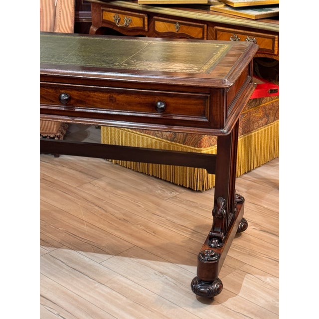 William IV Mahogany Library Table/Desk With Green Leather Inset Writing Surface For Sale - Image 6 of 12