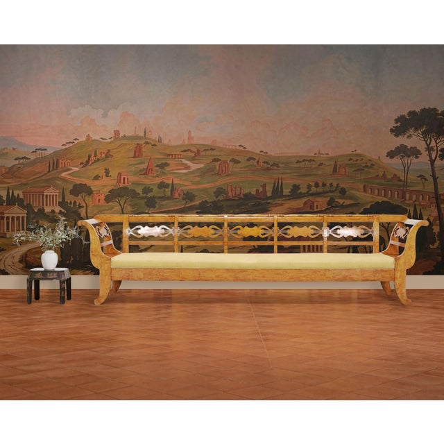 A rare and dramatic beautifully crafted walnut upholstered hall bench or settee constructed in a Swedish Biedermeier...
