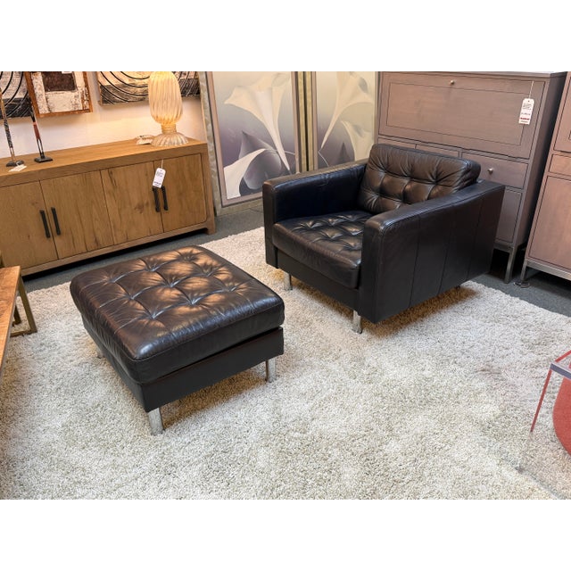 Tufted Vegan Leather Club Chair + Ottoman, Set For Sale In San Francisco - Image 6 of 11