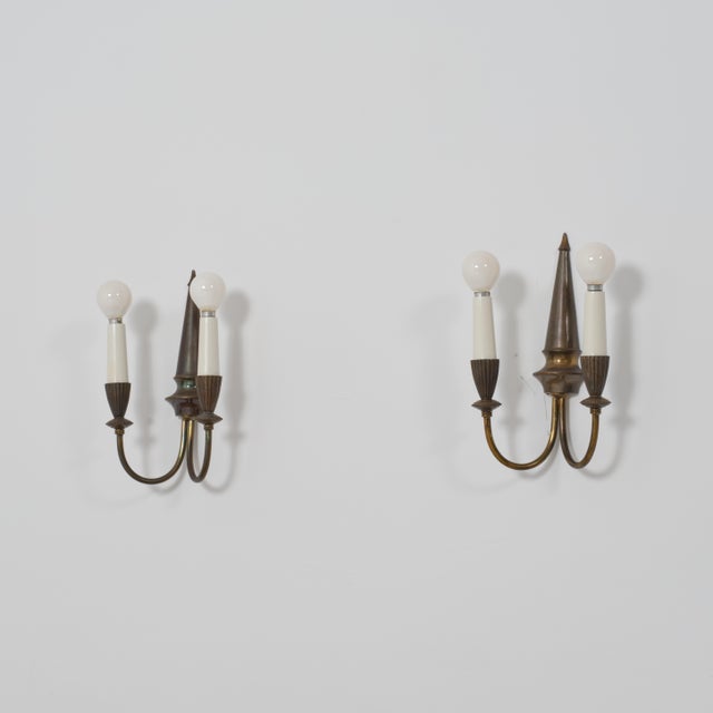 Metal Italian Brass Wall Sconces, 1950s, Set of 2 For Sale - Image 7 of 7