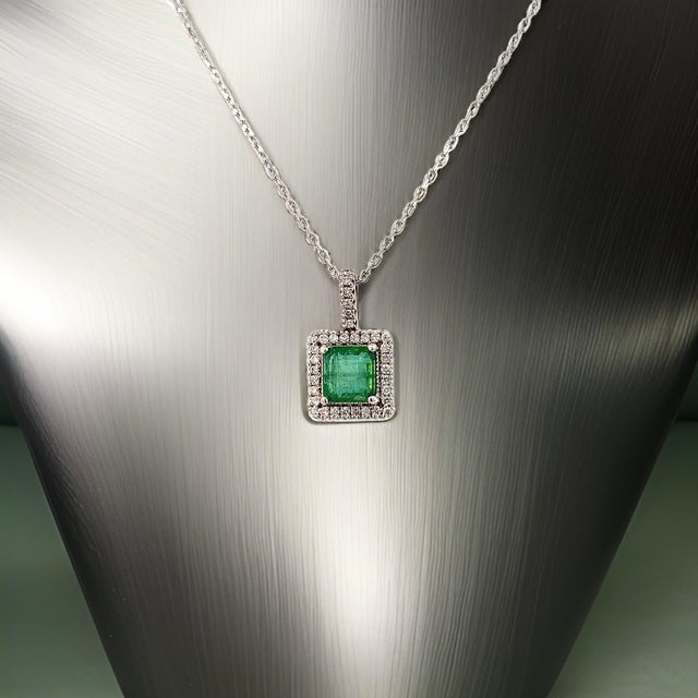 Natural Emerald Diamond Pendant 18" 14k WG 2.05 TCW Certified For Sale - Image 9 of 11