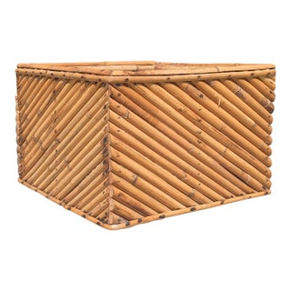 Vintage 1970s Split Reed Bamboo Planter Box For Sale
