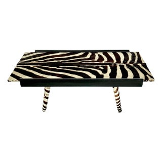 French Modern Zebra Hide, Brass & Ebonized Wood Coffee Table, Circa 1960s For Sale