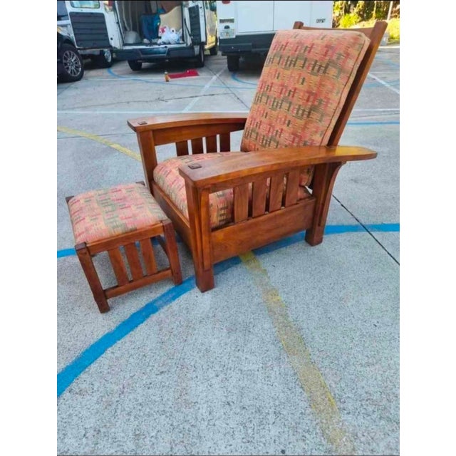Stickley Vintage Stickley Cherry Wood Bow Slant Arm Morris Reclining Chair & Ottoman For Sale - Image 4 of 9