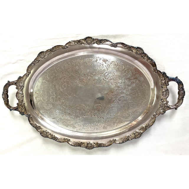 Silver Vintage Large Footed Silverplate Butler's Tray For Sale - Image 8 of 12