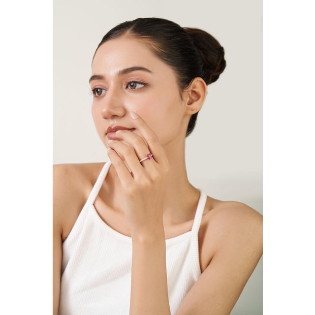 1.33ct Emerald Cut Ruby Solitaire Ring With Pave Diamonds in 14k Gold Size 4 For Sale - Image 12 of 17