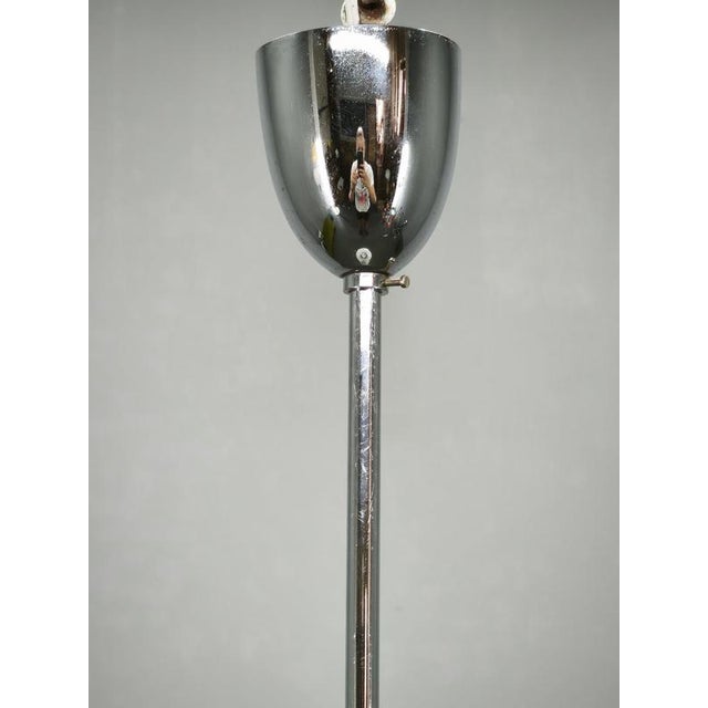 Vintage Art Deco Bauhaus Opaline Glass and Chrome Pendant Light, 1930s For Sale - Image 6 of 11