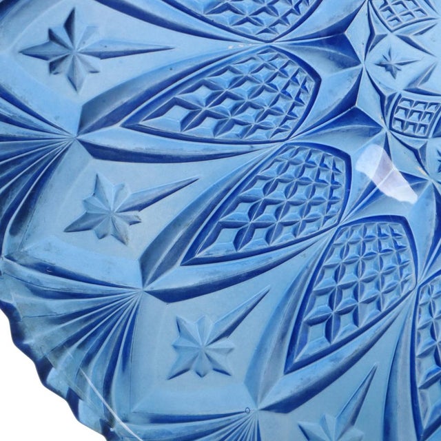 Glass Vintage French Fruit Bowl in Blue Pressed Glass, 1960s For Sale - Image 7 of 15