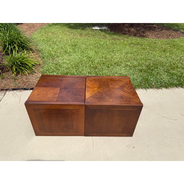1970s Lane Altavista Solid Walnut Checkered Small Side Tables: A Pair For Sale - Image 9 of 11