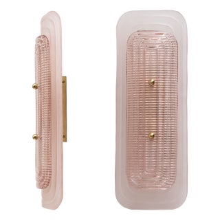 Art Deco Sconces in Matte and Glossy Pink Murano Glass and Brass, 2000, Set of 2 For Sale