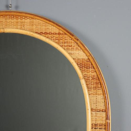 Arched Mirror with Wicker and Bamboo Frame, 1970s For Sale - Image 4 of 9