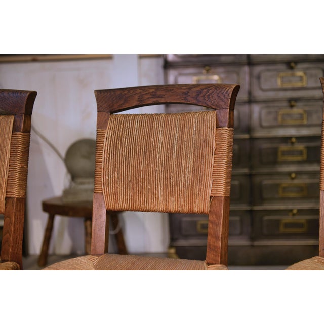 Beige Oak and Rush Chairs in the style of Charles Dudouyt, 1950s, Set of 5 For Sale - Image 8 of 18