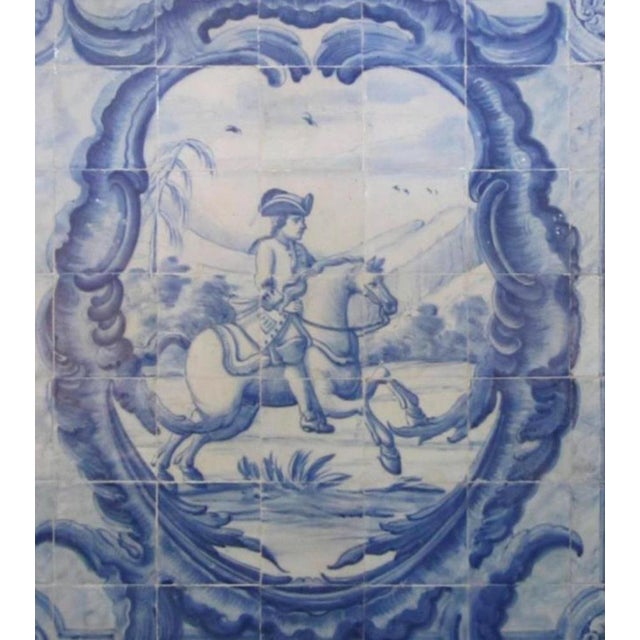 18th Century Portuguese Azulejo Tiles Panel with Hunting Scene For Sale - Image 4 of 6