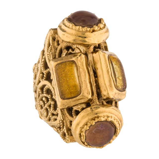 2011 Chanel Ring Size 6.5 Gripoix Métiers d'Art Paris Byzance Goossens Runway Fall Filigree Gold Plated Statement Cocktail For Sale In Los Angeles - Image 6 of 6