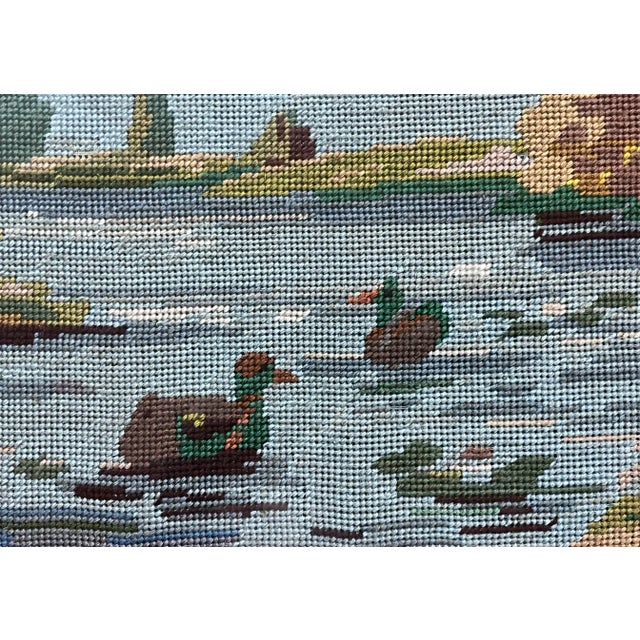 Mid 20th Century Vintage Framed Needlepoint Landscape With Ducks For Sale - Image 5 of 9