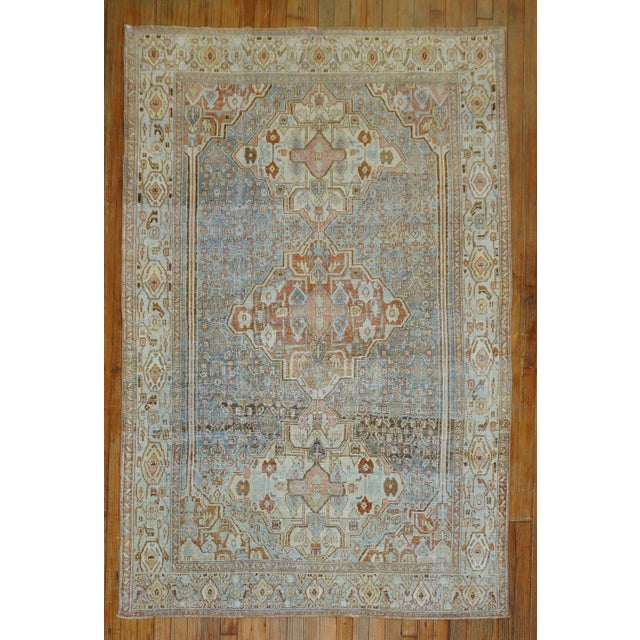 19th Century Sky Blue Antique Senneh Rug 4'7'' X 6'6'' For Sale - Image 13 of 13